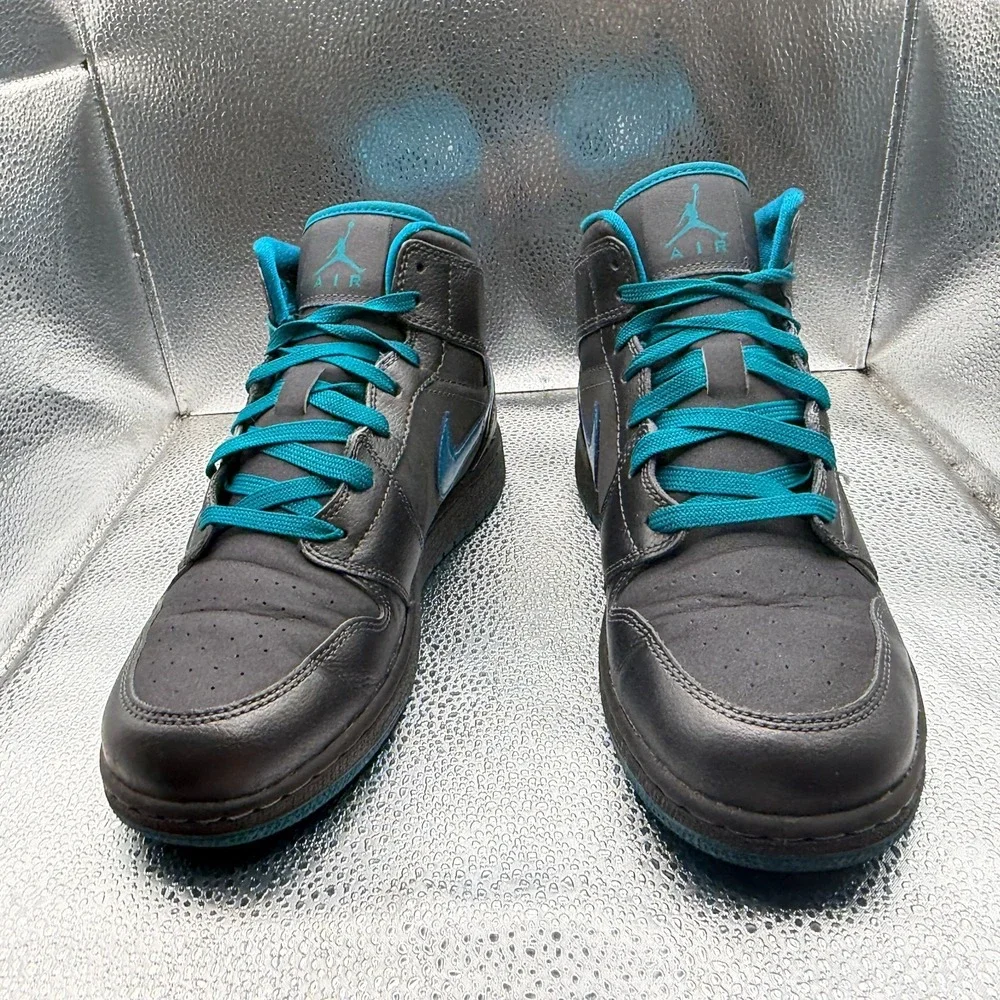 Size 6.5Y Nike Air Jordan 1 Mid GG Dark Gray Teal Girls Sneaker Shoes 555112-027